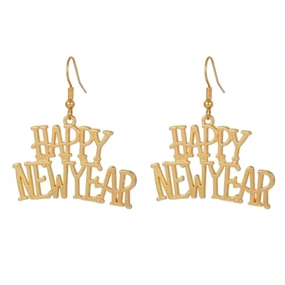 Happy New Year Gold-Tone Earrings BRAND NEW Minimalist Lightweight - Picture 5 of 5